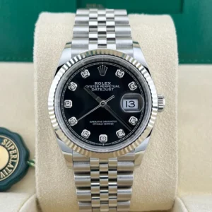 2023 Rolex Datejust 36 Fluted / Black / Diamond-Set / Jubilee