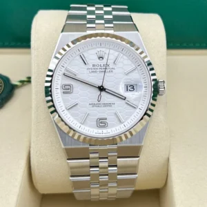2025 Rolex Land-Dweller 40 Oystersteel / Fluted / White Honeycomb Motif / Arabic / Flat Jubilee